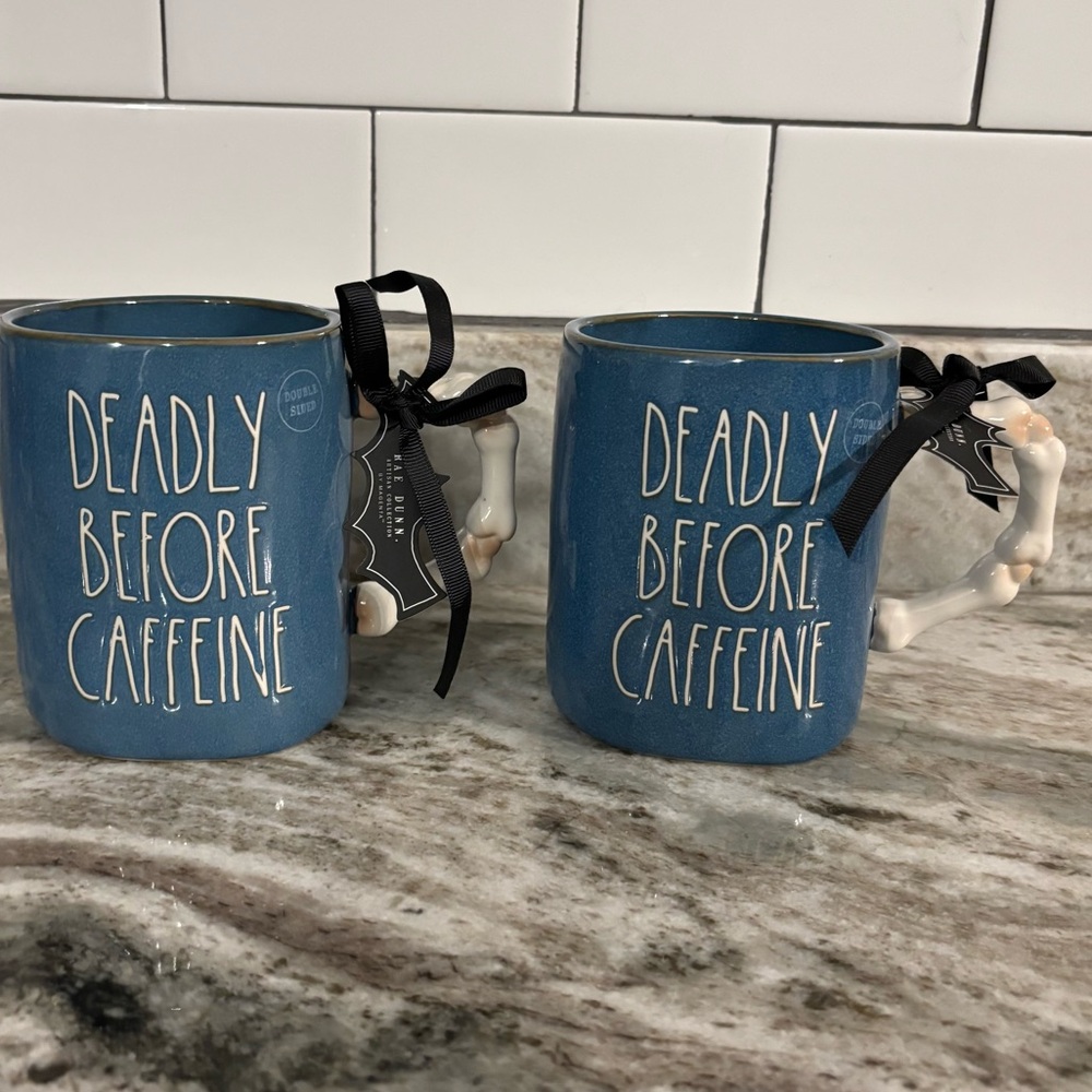 Rae Dunn DEADLY BEFORE CAFFEINE Mug Set